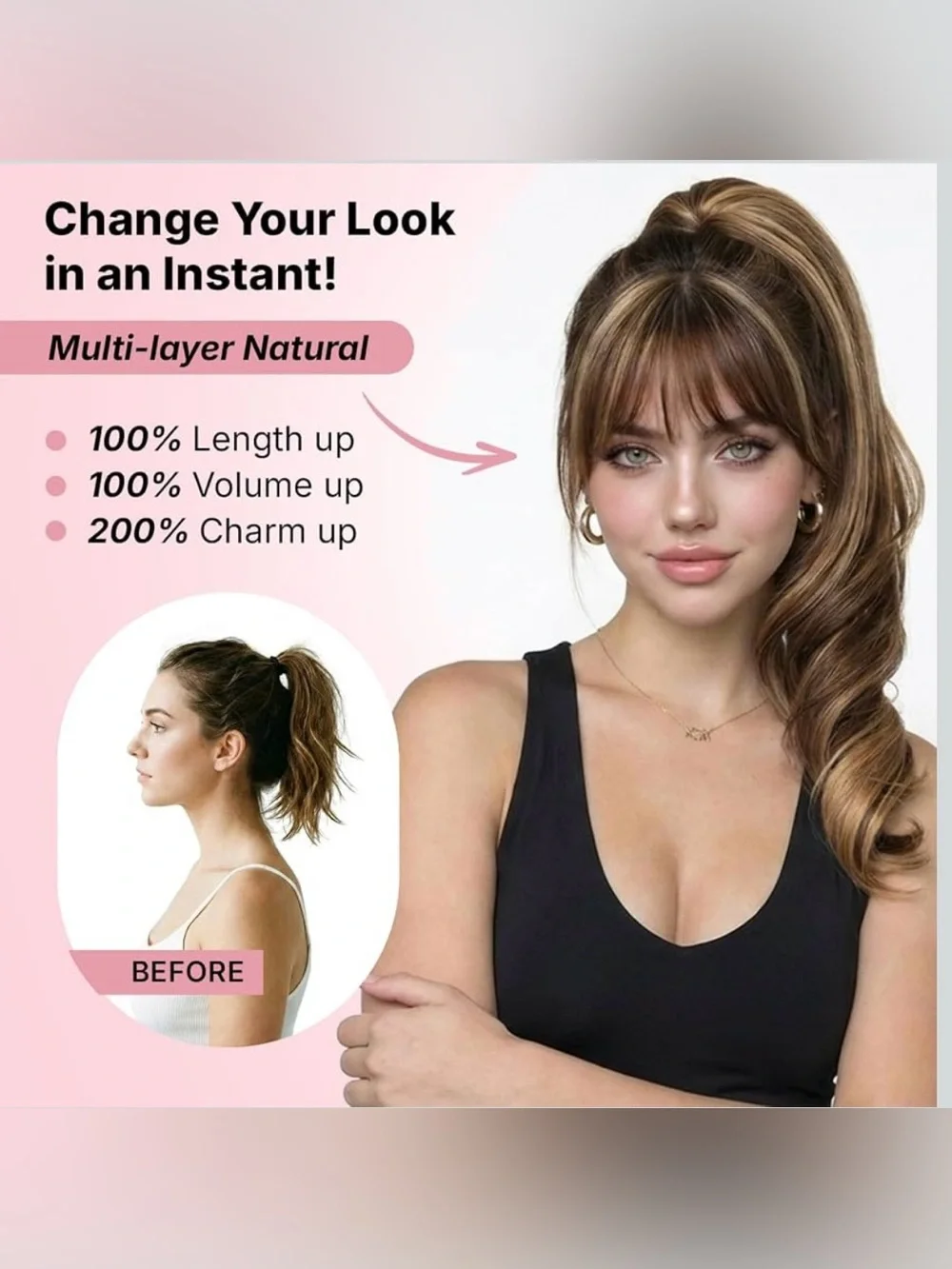Clip In Ponytail Hair Ext. Claw Clip Choc. Brown & Honey Blonde Hi Lites-18”